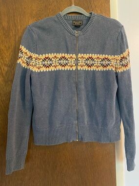 Unique Vintage Abercrombie & Fitch Blue Zip-Up Fair Isle Sweater size Large